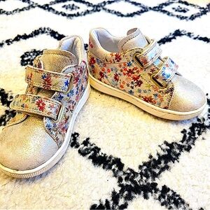 Falcotto Metallic Floral Print Leather Velcro Sneakers Size 22 EU 6 US